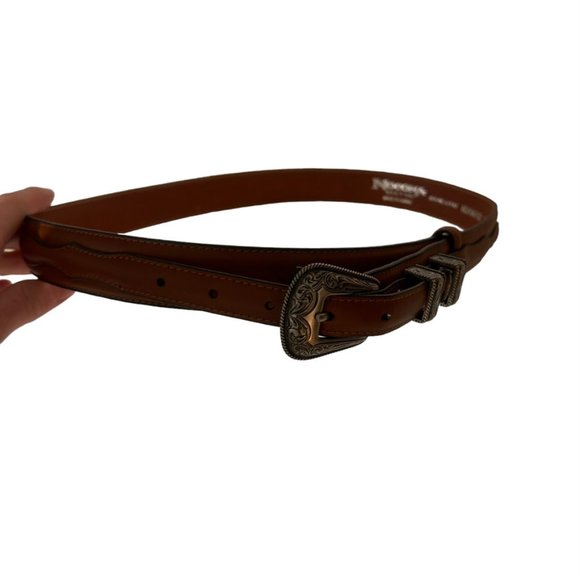 noona Leather etched silver buckle western high quality belt 34 - Picture 8 of 9